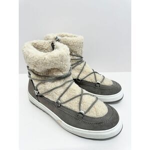 Blondo Winter Boot Size 9.5 Waterproof Gray Cream Suede Shearling Upper‎ Lace Up